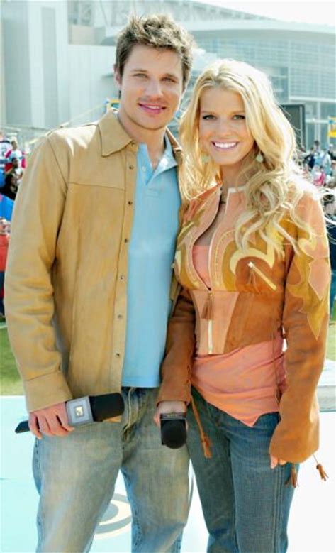 Singers Nick Lachey And Wife Jessica Simpson Pose During The Mtv Trl