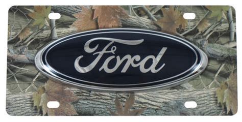 Ford License Plate - Large, Blue, Oval Logo - Stainless Steel with Camo Finish DWD Plastics