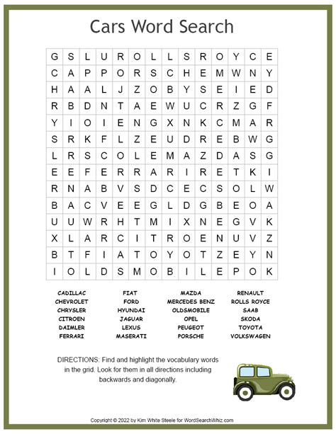 Cars Word Search