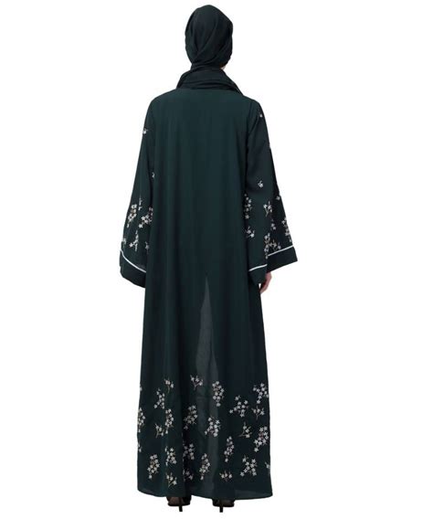 Nazneen Front Open Front Back Sleeve With Hijab Embroidered Abaya Cum