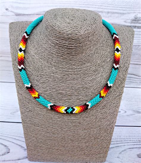 Thin Native American Indian Inspired Beaded Choker Necklace Etsy