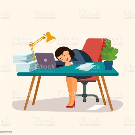 Woman Sleeping At Workplace Isolated Vector Flat Style Illustration