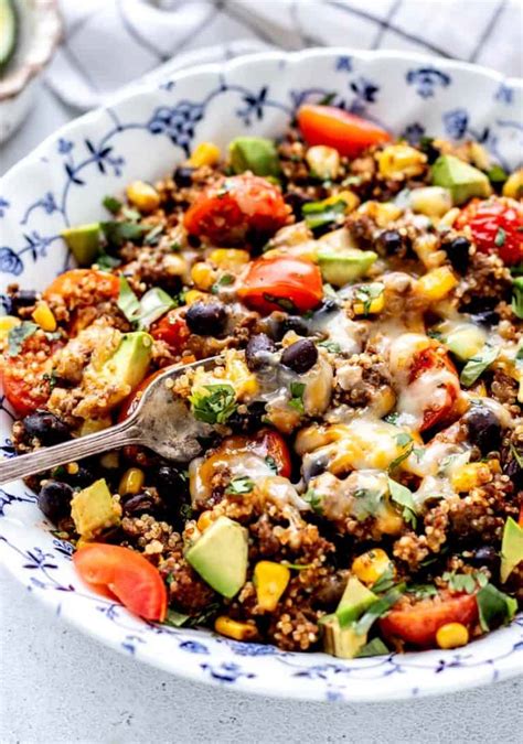 Mexican Ground Beef And Quinoa Taco Bowls Haute And Healthy Living