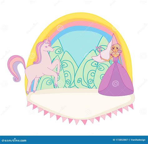 Unicorn And Fairy Girlish Icon Illustration Stock Vector
