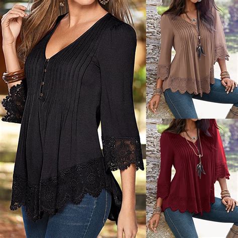 Women Casual Solid Sexy V Neck Plus Size Blouse Shopee Malaysia