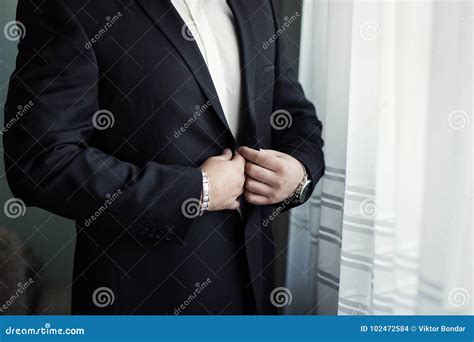 Businessman Wears A Jacketpolitician Man`s Stylemale Hands Cl Stock