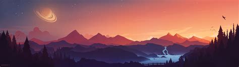 4k Stars Saturn Sunset Glow River Mountains Landscape Sunset