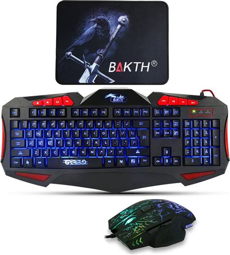 Gaming Keyboard And Mouse Sets Bakth 3 Cool Colors Led Backlit Wired