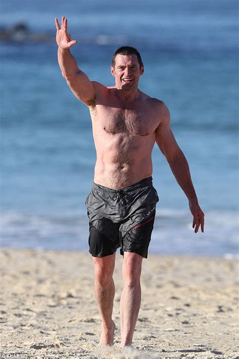 Hugh Jackman Shows Off His Ripped Physique On Bondi Beach Daily Mail Online