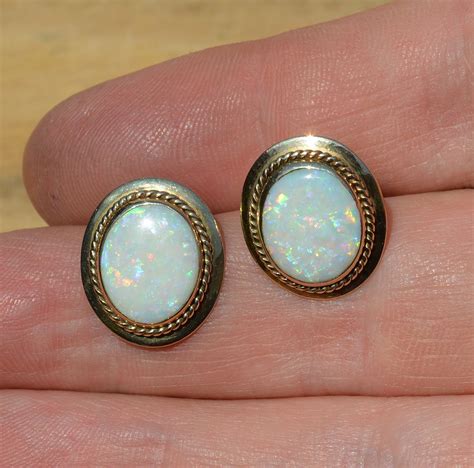 Large 9ct Gold Opal Clip On Earrings Non Pierced Ears