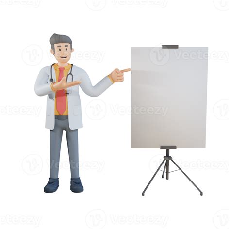 3d Male Doctor Presenting With The Board Character Illustration