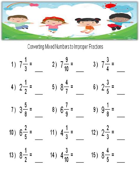 Mixed Numbers Into Improper Fractions Worksheet Fractions Worksheets