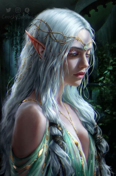 Artwork Fantasy Art Women Elves Elf Ears White Hair 2k Wallpaper
