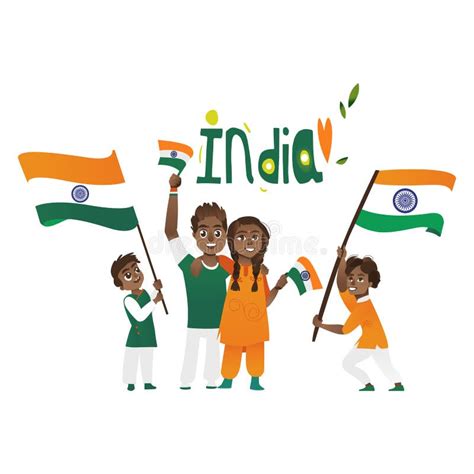 Indian People Holding And Waving Tricolor Flags Stock Vector Illustration Of Independence