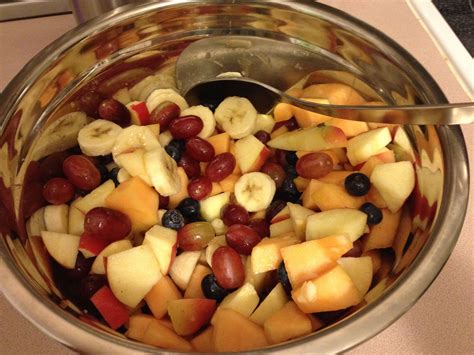 Yummy Fruit Salad Cantaloupe Grapes Banana Blueberries Apples And