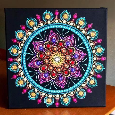 Vibrant Colorful Dot Mandala On Stretched Canvas 12 X Etsy Mandala