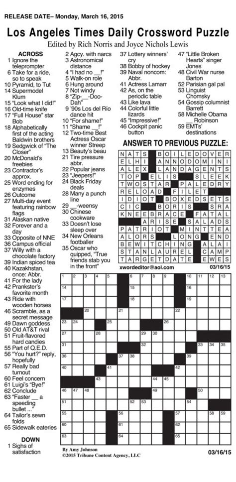 Daily Newspaper Crossword Puzzles To Print Printable Crossword