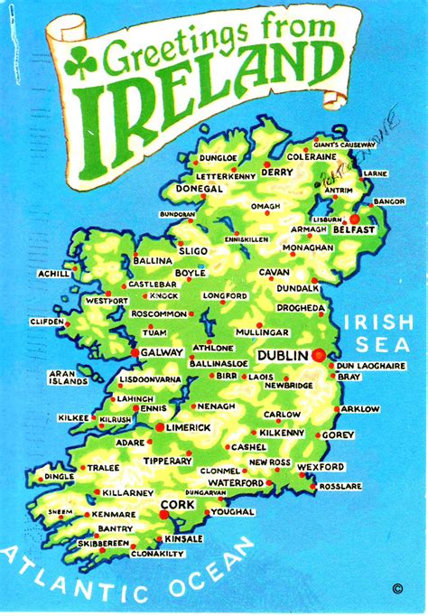 The historical gaelic culture (including one of the oldest literatures in western europe). Map on Postcard - Ireland | chroniclesofemilia