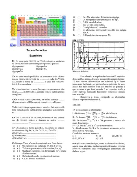 Quimica Ano Lista De Exercicios Sobre Tabela Periodica Hot Sex Picture