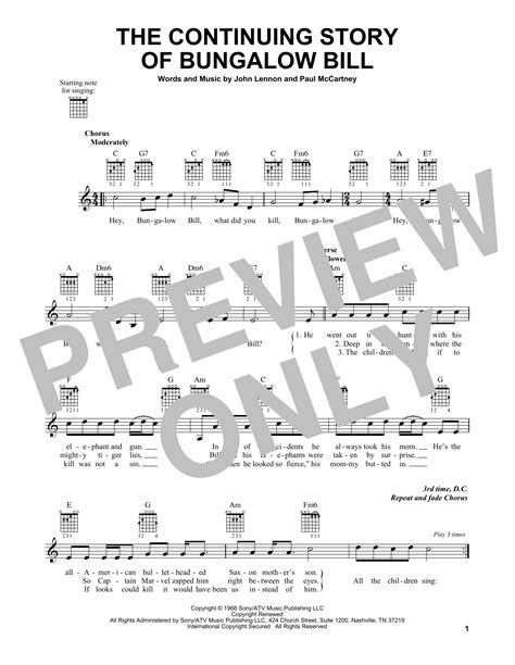 The Continuing Story Of Bungalow Bill Sheet Music The Beatles Easy