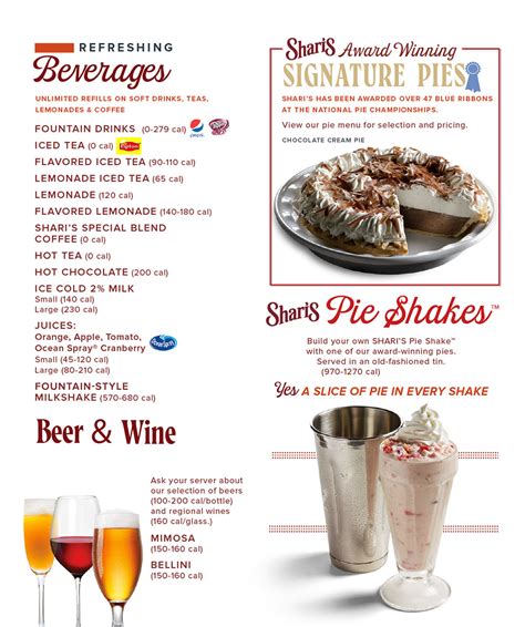 Beverages And Pies Sharis Restaurant