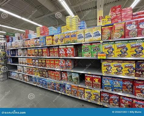 Walmart Grocery Store Interior Cereal Aisle Looking Down Editorial