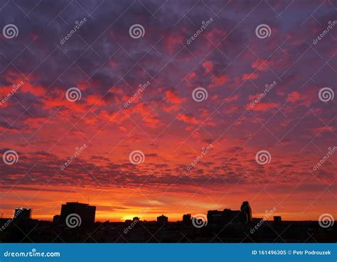 Fantastically Colorful Morning Sky With Clouds Before Sunrise Stock