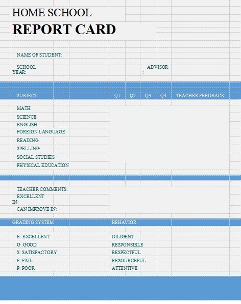 10 Homeschool Report Card Template Template Business Psd Excel