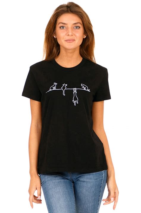 Женская футболка с принтом котики 6626092 черный купить оптом в