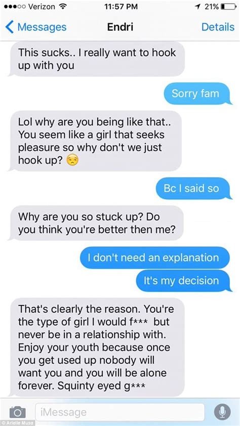 woman shares crazy text rant from tinder date after saying no to sex