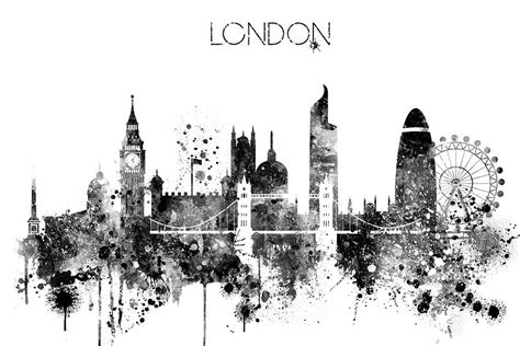 Black And White London City Skyline Digital Art By Dim Dom Pixels