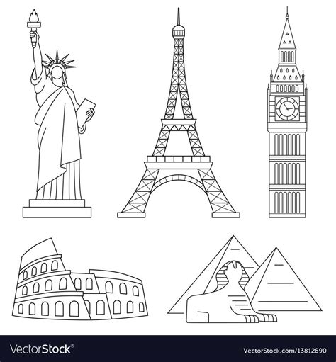 World Landmarks Eiffel Tower Statue Of Liberty Vector Image On