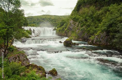 Waterfall Strbacki Buk And Rapids On River Una Natural Landscape Of