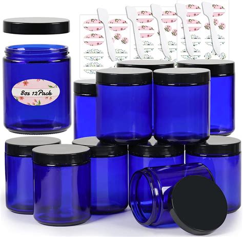 8 Oz Glass Jars With Lids 12pack Jaisiew Cobalt Blue Glass Straight Sided Cosmetic Jars With