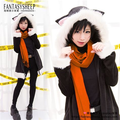 New Fashion Hig Quality Drrr Durarara Black Trench With Cat Ears