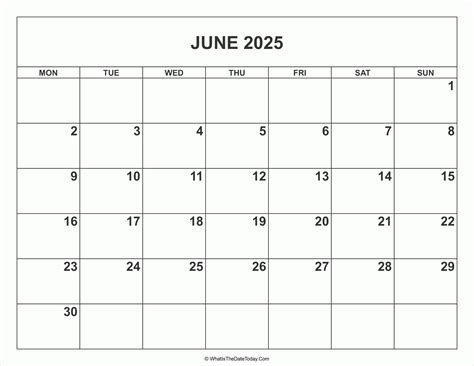 June 2025 Calendar Whatisthedatetodaycom