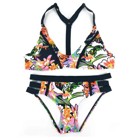 2018 Retro Floral Print European American Style Bikini Set Summer Push Up Swimwear Sex Women