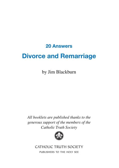 20 Answers Divorce And Remarriage Preview By Catholic Truth Society