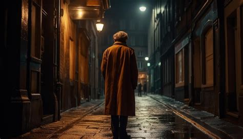 Premium AI Image A Solitary Figure Walks Through The Dark City Streets At Night Generated By