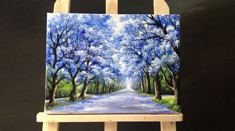 Pretty Tree Line Road Acrylic Painting Youtube