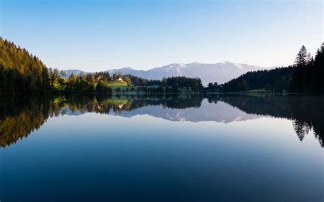 Download Wallpaper 3840x2400 Lake Trees Spruce Reflection Sky 4k