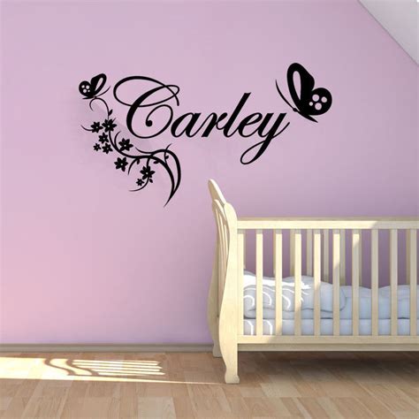 N022 Flower Personalized Name Butterfly Art Wall Decal