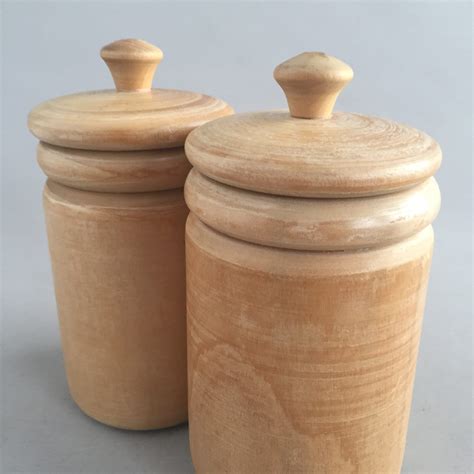 Turned Wood Lidded Jars X 2