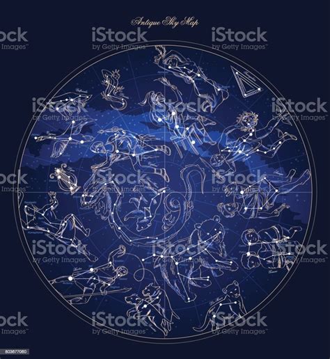 Astronomy Characters Sky Map With Constellation And Star Names Vector
