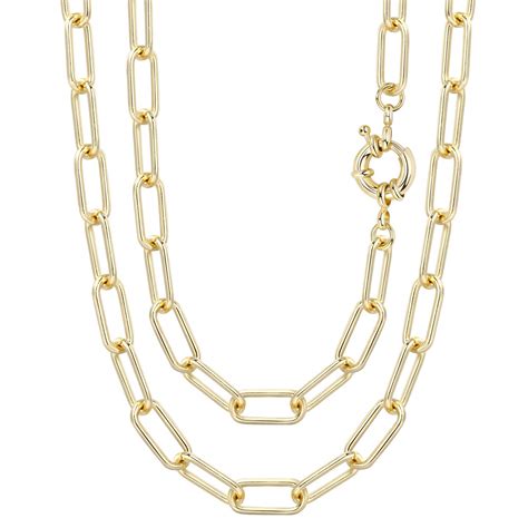 Buy Women Paperclip Chain Necklace 14k Gold Plated Oval Link Chain