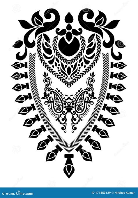 Vector Neck Line Baroque Embroidery Design For Blouses Stock Vector