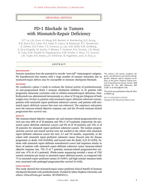 Pdf Pd 1 Blockade In Tumors With Mismatch Repair Deficiency