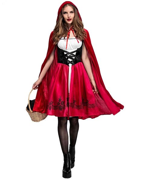 Women's Gothic Little Red Riding Hood Costume Halloween Fancy Dress - Classic Deluxe Red Riding Hood Womens Costume | Costumes for women