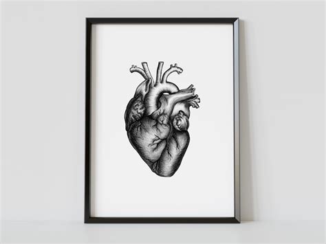 Heart Poster Realistic Heart Wall Art Black And White Printable