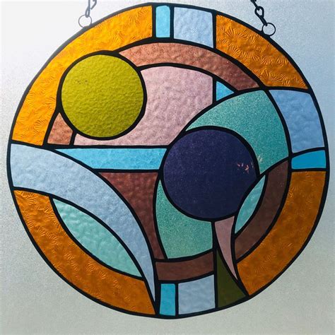 Stained Glass Abstract Circle In Pastels Etsy Stained Glass